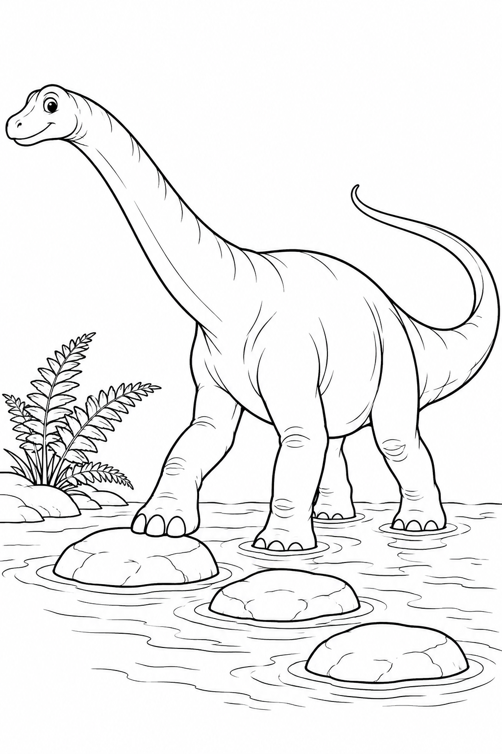 Diplodocus Crossing a Stream printable coloring page