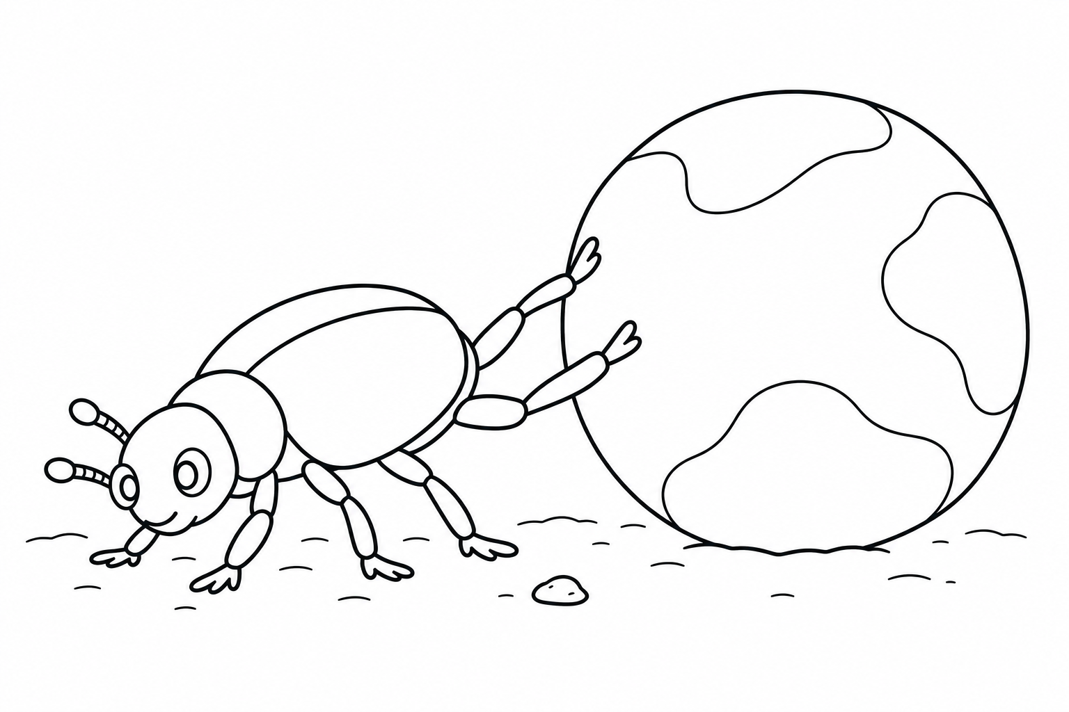 Dung beetle rolling a ball black-and-white printable coloring picture
