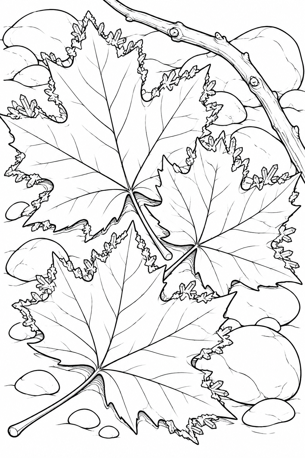 Frost on Fallen Maple Leaves printable coloring page