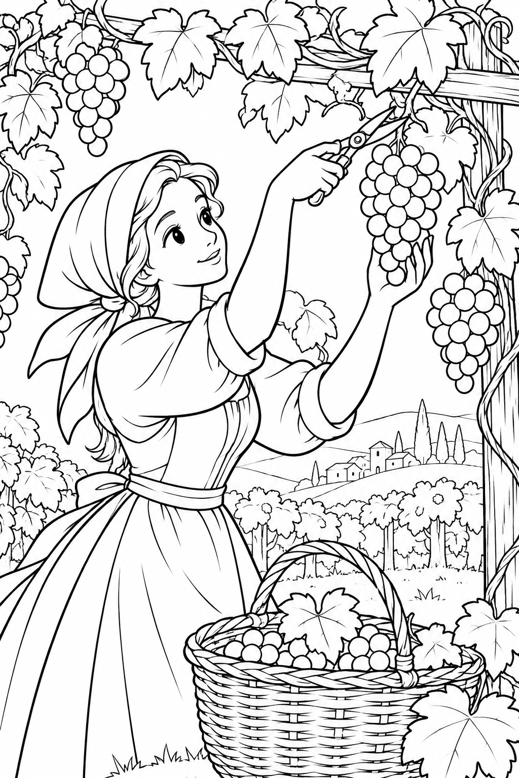 Grape Harvest Basket printable coloring page