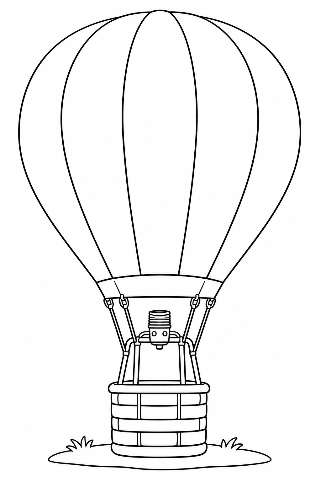 Hot air balloon flying in the sky black-and-white printable coloring picture