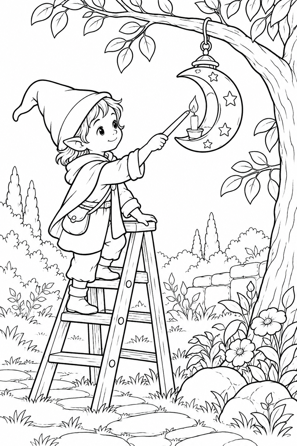 Lantern Keeper by the Moon printable coloring page