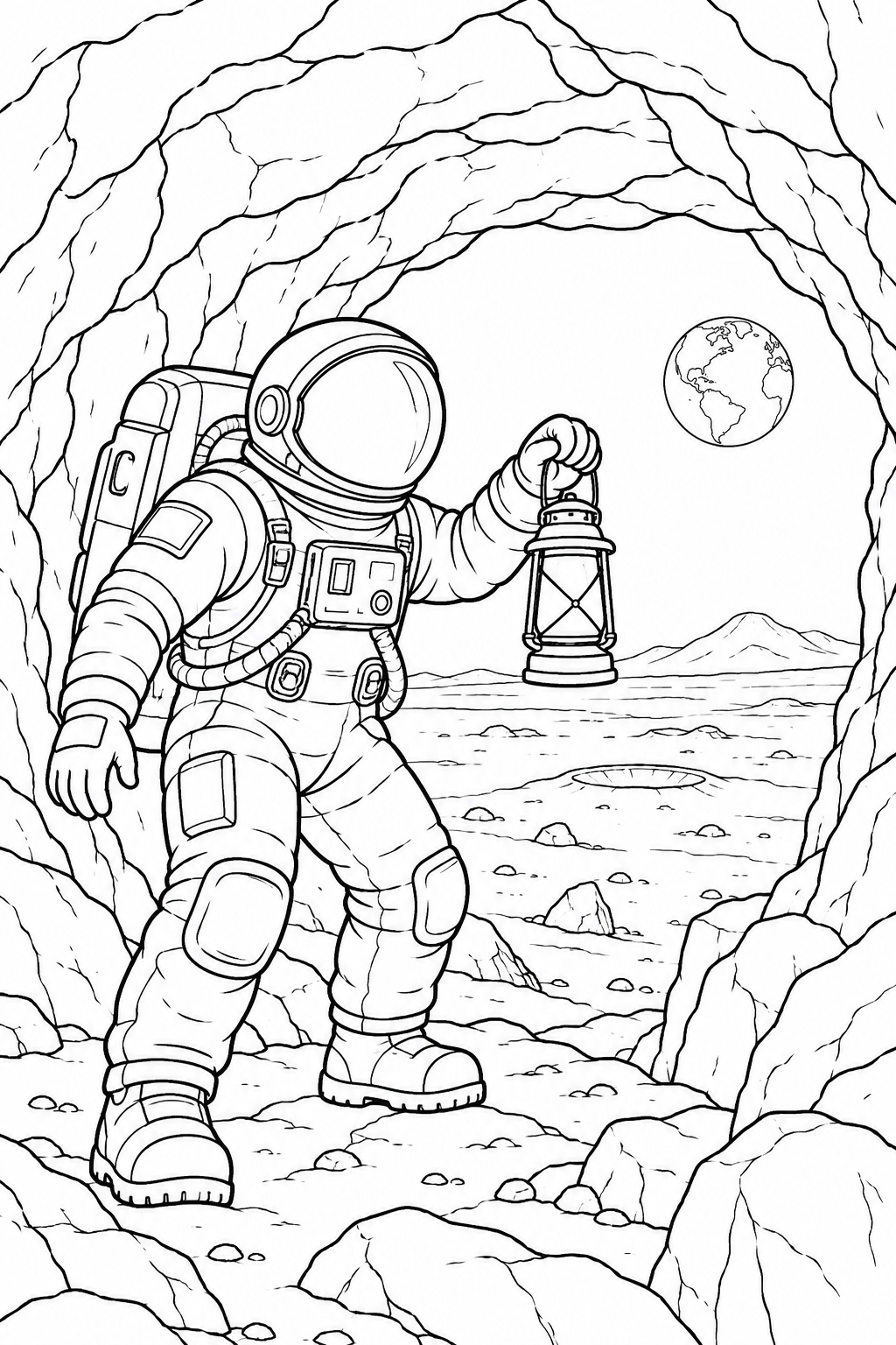 Lunar Lava Tube Explorer printable coloring page