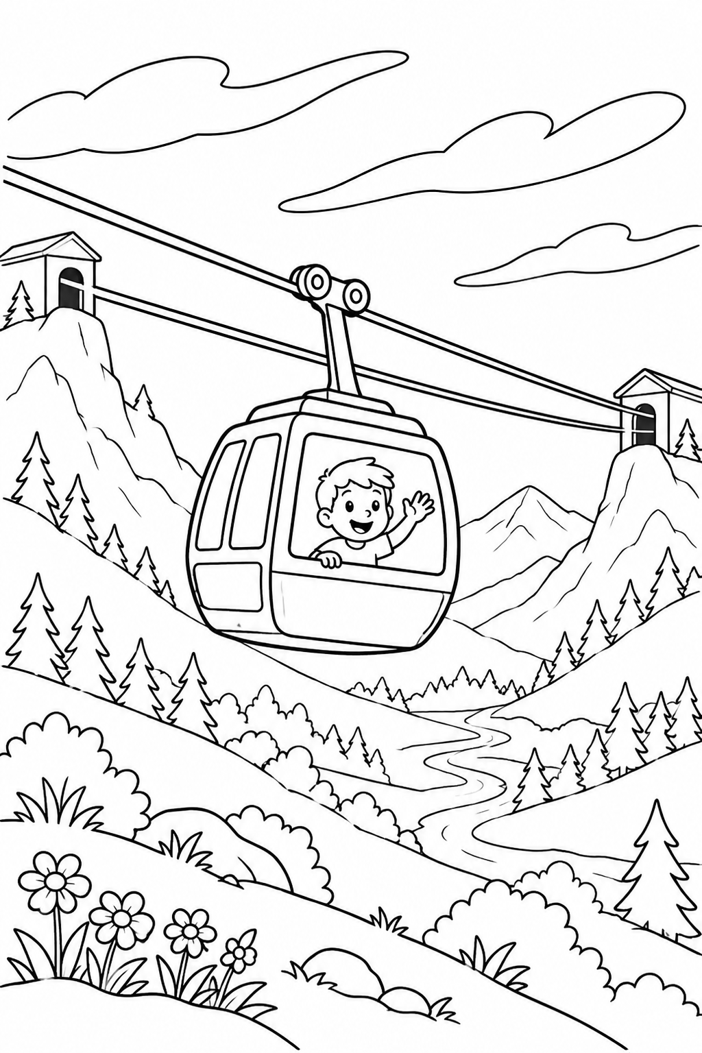 Mountain Gondola printable coloring page