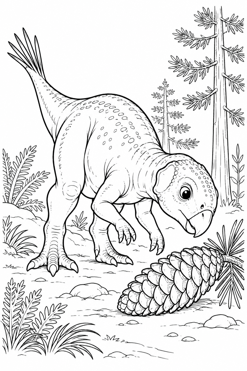 Psittacosaurus and a Pine Cone printable coloring page