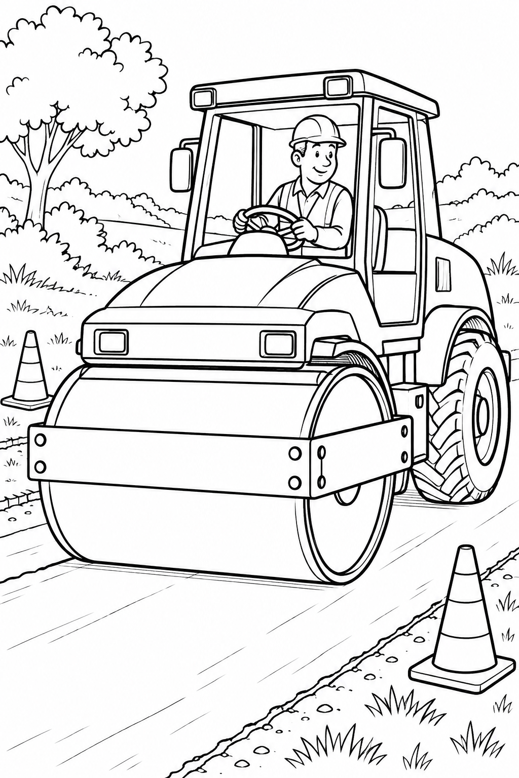 Road Roller at Work printable coloring page