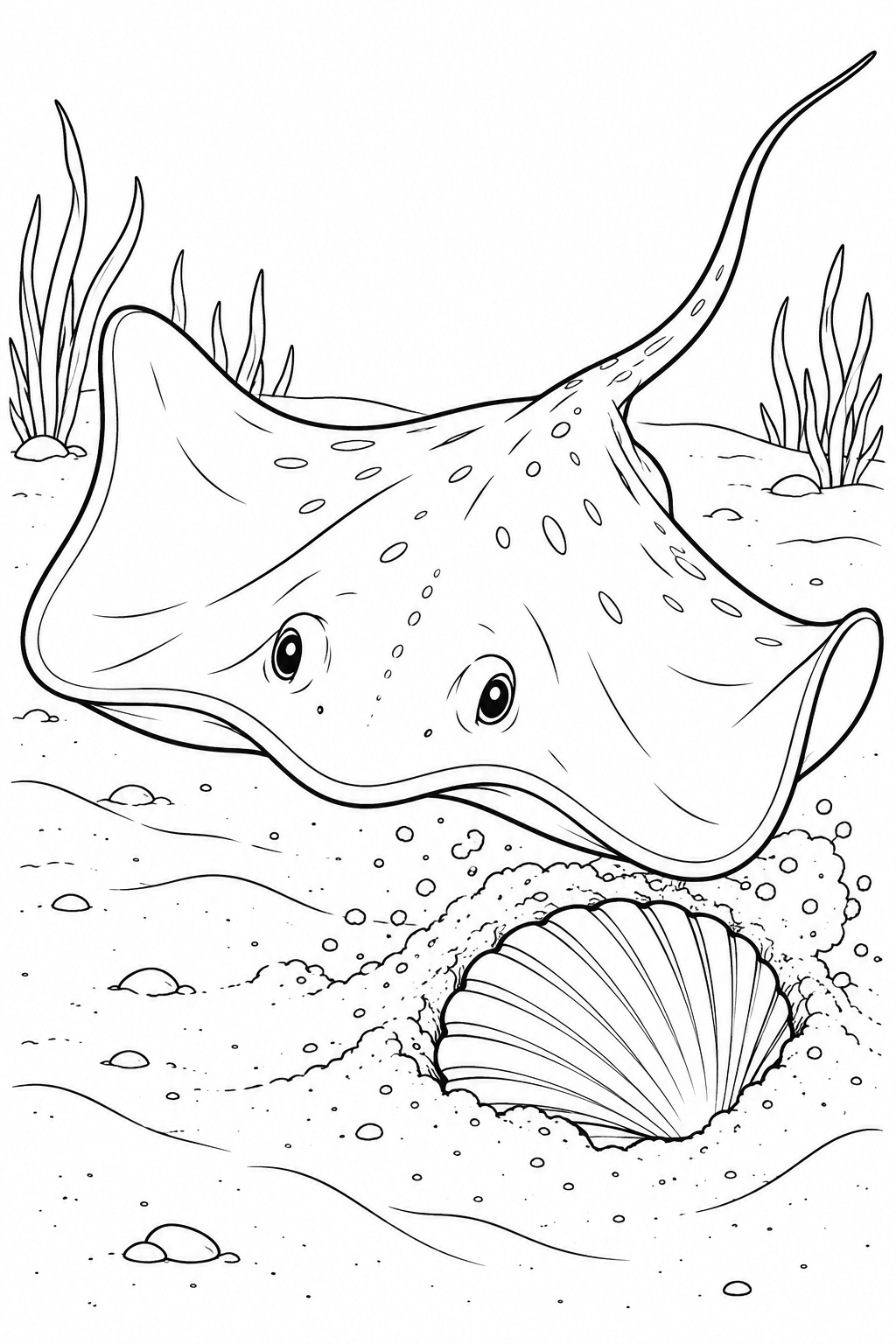 Stingray and a Scallop Shell printable coloring page