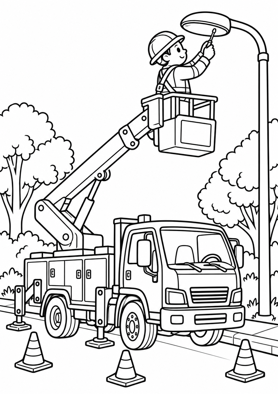 Streetlight Repair Bucket Truck printable coloring page