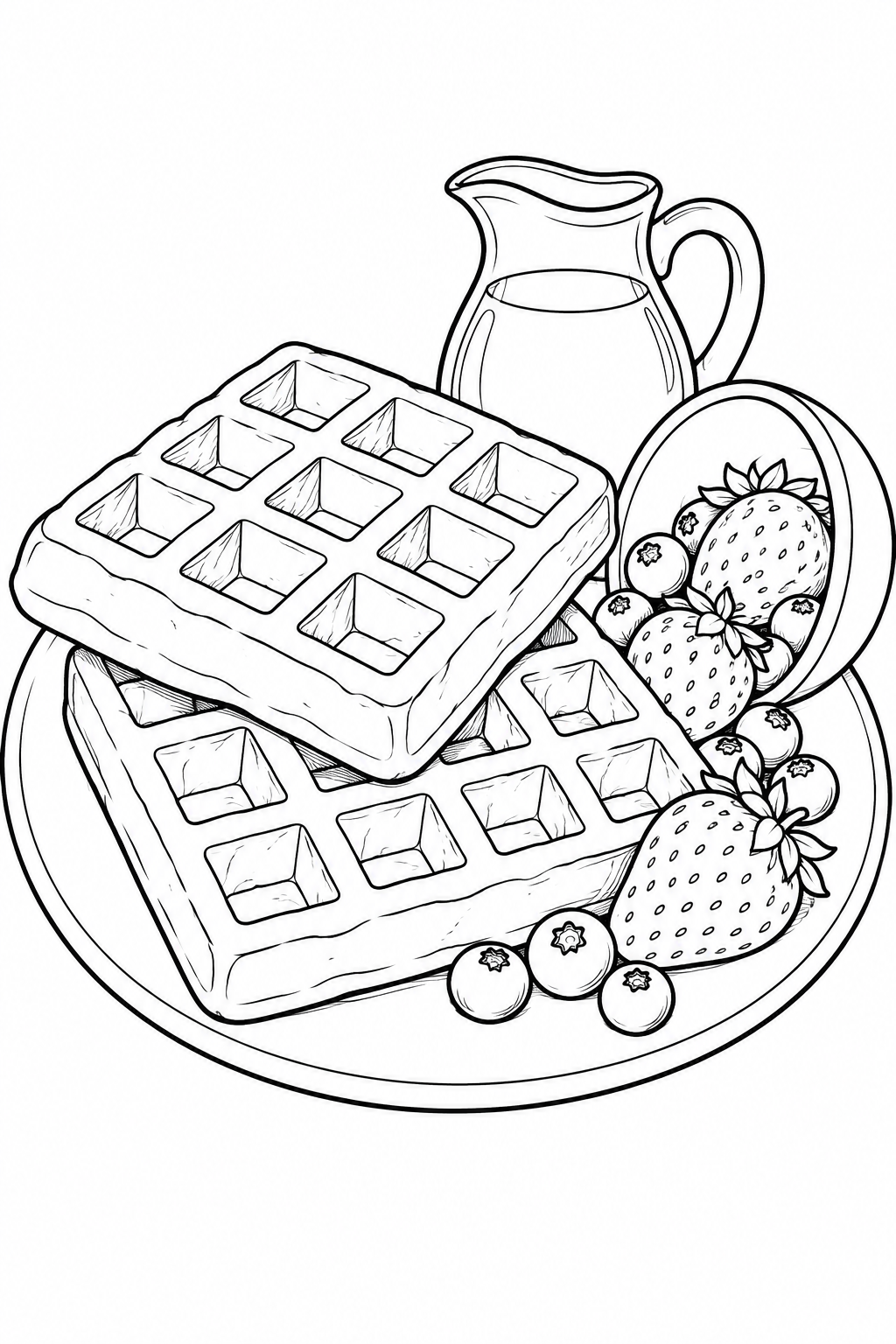 Waffles with Berries and Syrup printable coloring page