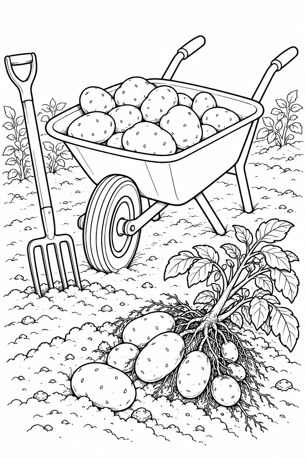 Wheelbarrow Full of Potatoes printable coloring page
