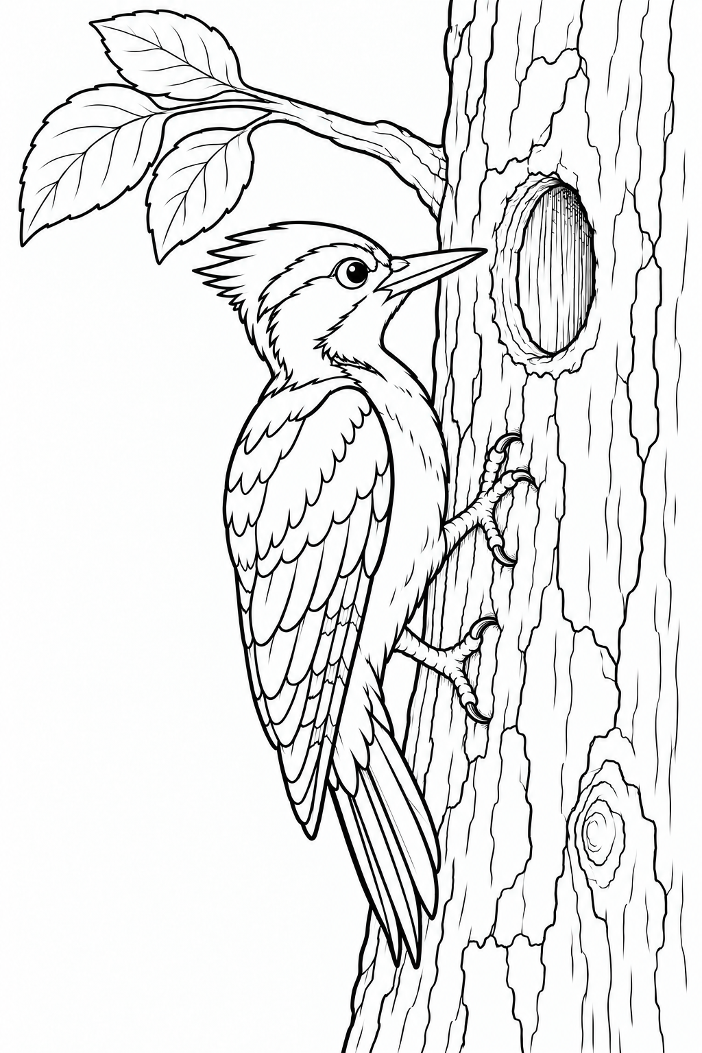 Woodpecker Inspecting a Nest Hole printable coloring page