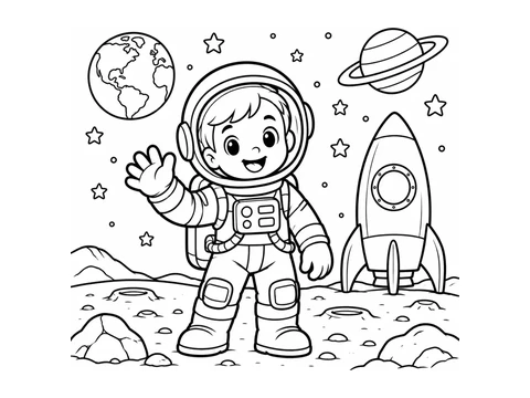 Astronaut on the Moon printable coloring picture