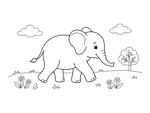Baby Elephant printable coloring picture