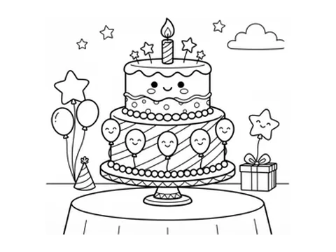 Birthday Cake printable coloring picture