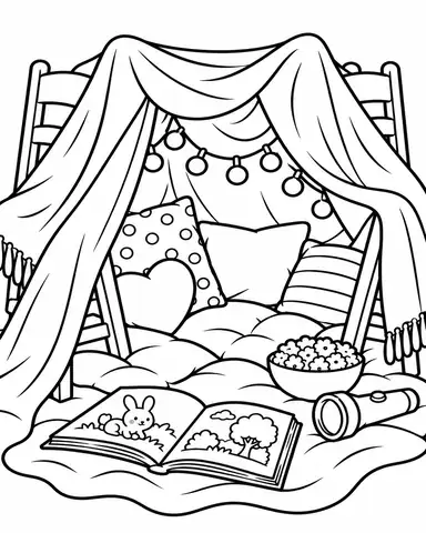 Blanket Fort Reading Nook printable coloring page