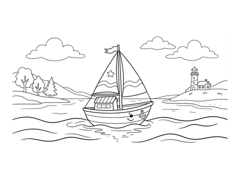 Boat printable coloring picture