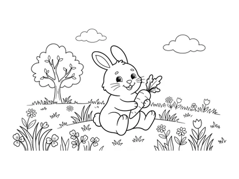 Bunny with Carrot printable coloring picture