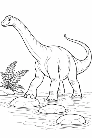 Diplodocus Crossing a Stream printable coloring page
