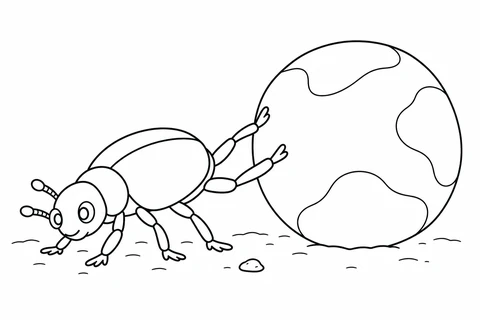Dung Beetle Rolling a Ball printable coloring picture
