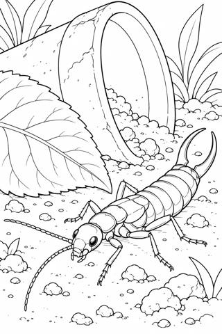 Earwig under a Flowerpot printable coloring page