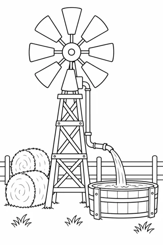 Farm Windmill Pumping Water printable coloring picture