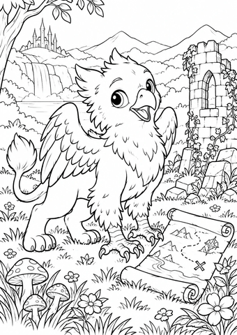 Griffin Cub Treasure Hunt printable coloring picture