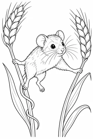 Harvest Mouse on Wheat Stems printable coloring page
