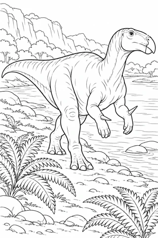 Iguanodon by the River printable coloring page