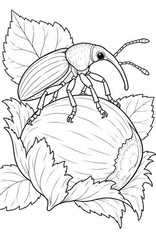 Long-Snouted Weevil on a Hazelnut printable coloring page