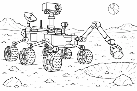Mars Rover Collecting a Rock Sample printable coloring picture