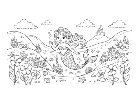 Mermaid printable coloring picture