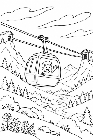 Mountain Gondola printable coloring page