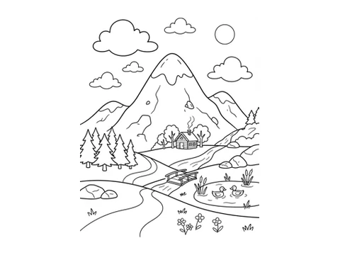 Mountain printable coloring picture