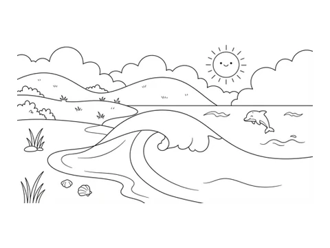 Ocean Wave printable coloring picture