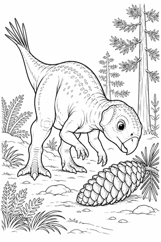 Psittacosaurus and a Pine Cone printable coloring page