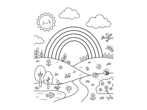 Rainbow printable coloring picture