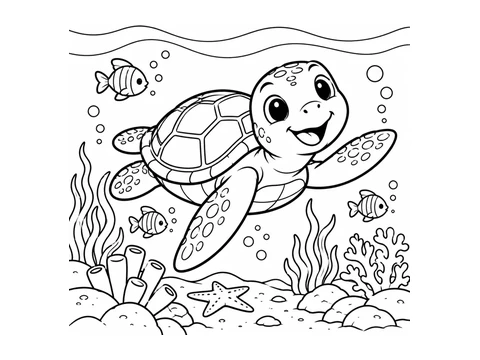 Sea turtle in a coral reef printable coloring picture