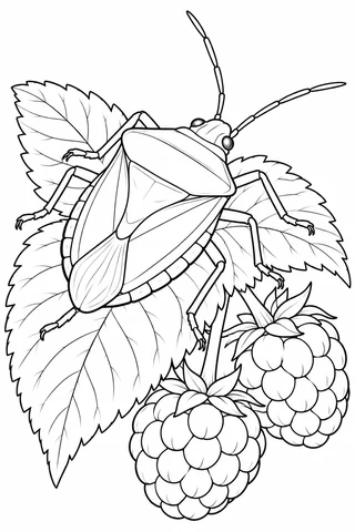 Shield Bug on a Raspberry Leaf printable coloring page