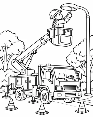 Streetlight Repair Bucket Truck printable coloring page