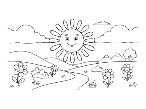 Sun printable coloring picture