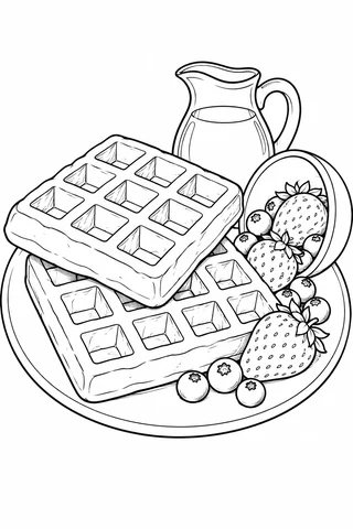 Waffles with Berries and Syrup printable coloring page