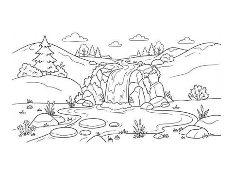 Waterfall printable coloring picture
