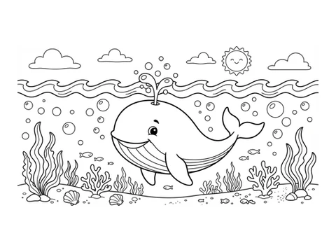 Whale printable coloring picture