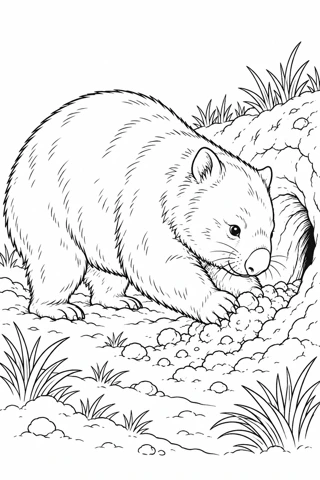 Wombat Digging a Burrow printable coloring page