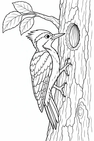 Woodpecker Inspecting a Nest Hole printable coloring page